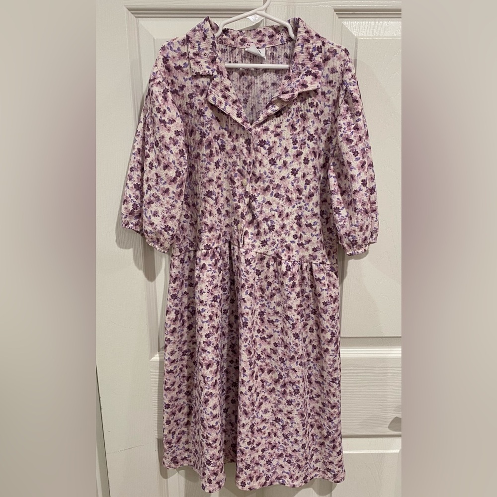 ZARA Girls Purple Floral Button Down Dress Size 13-14